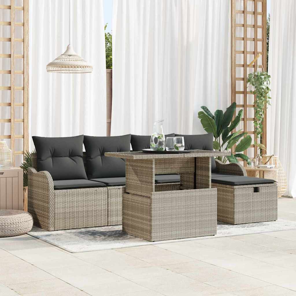 vidaXL Tuin Sofa Set met kussen met opslag 6 pcs Zwart Poly riet
