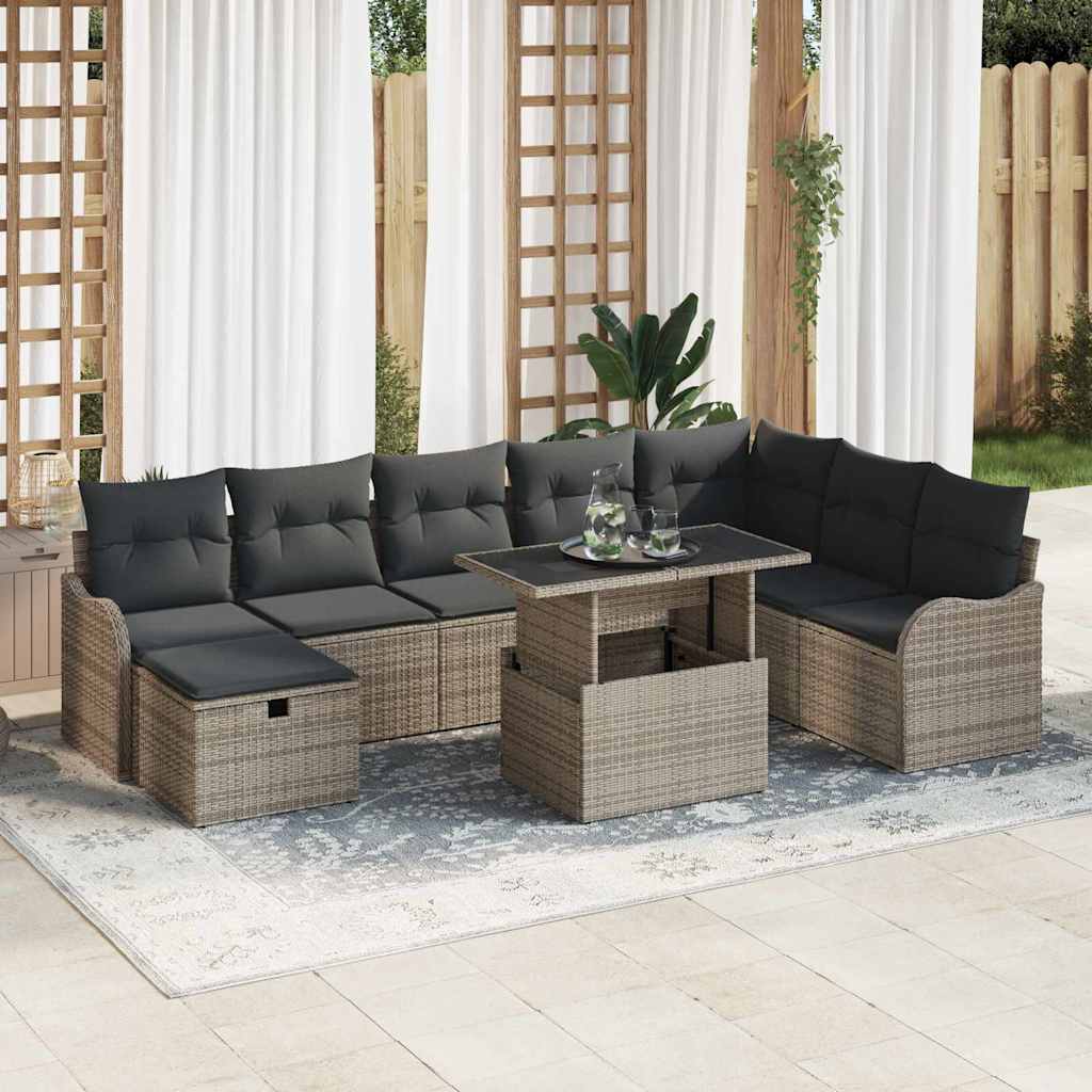 vidaXL Tuin Sofa Set met kussen met opslag 9 pcs Zwart Poly riet