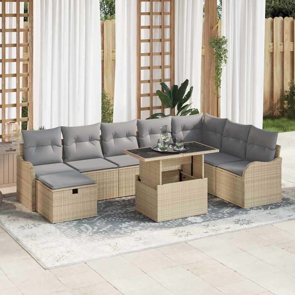 vidaXL Tuin Sofa Set met kussen met opslag 9 pcs Zwart Poly riet