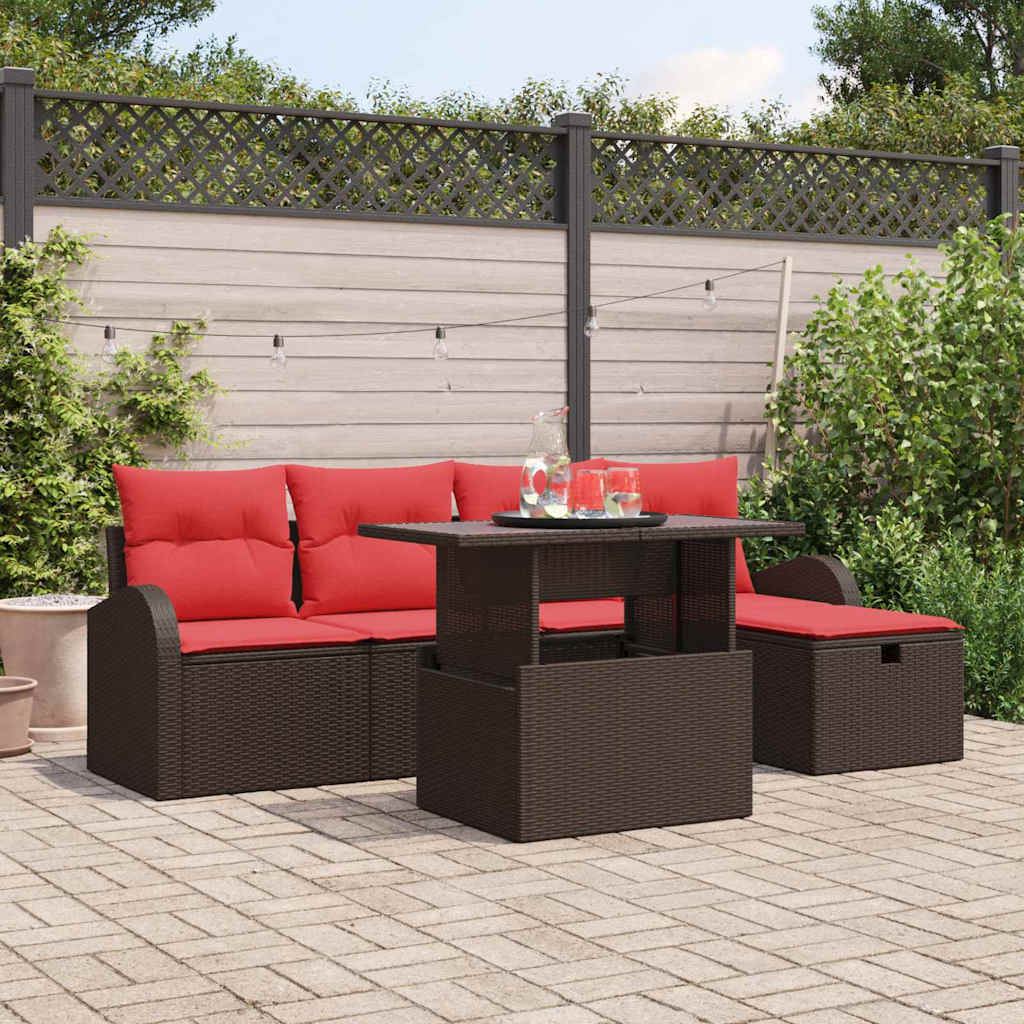 vidaXL Tuin Sofa Set met kussen met opslag 6 pcs Bruin Poly riet