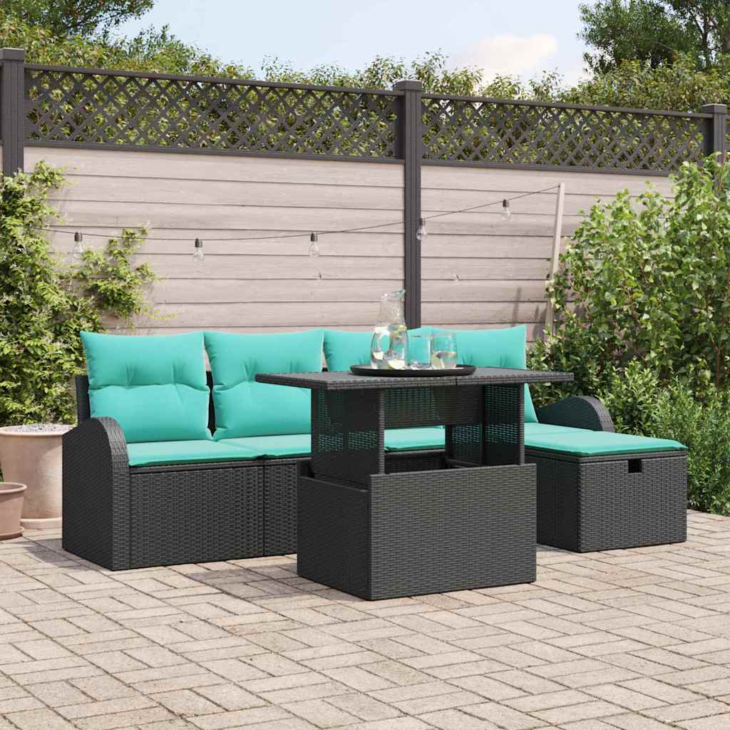 vidaXL Tuin Sofa Set met kussen met opslag 6 pcs Bruin Poly riet