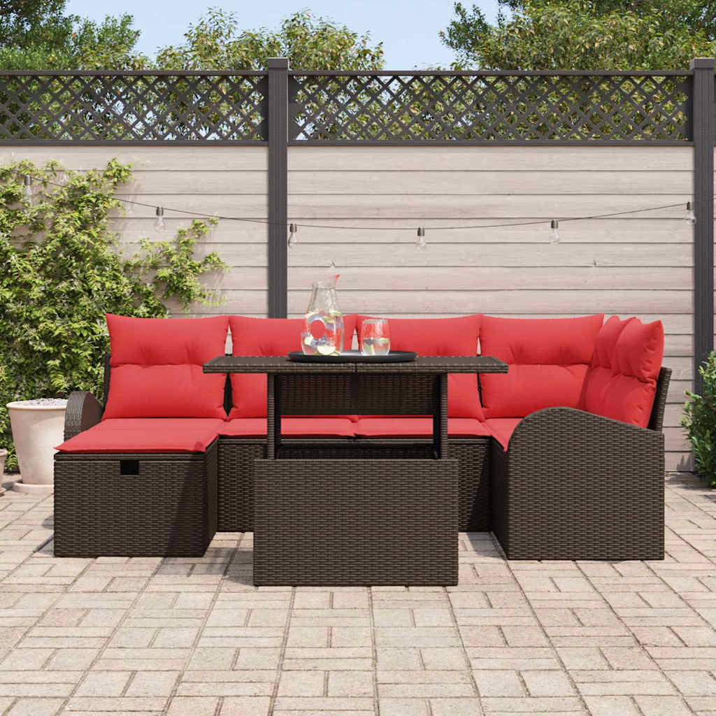 vidaXL Tuin Sofa Set met kussen met opslag 7 pcs Bruin Poly riet