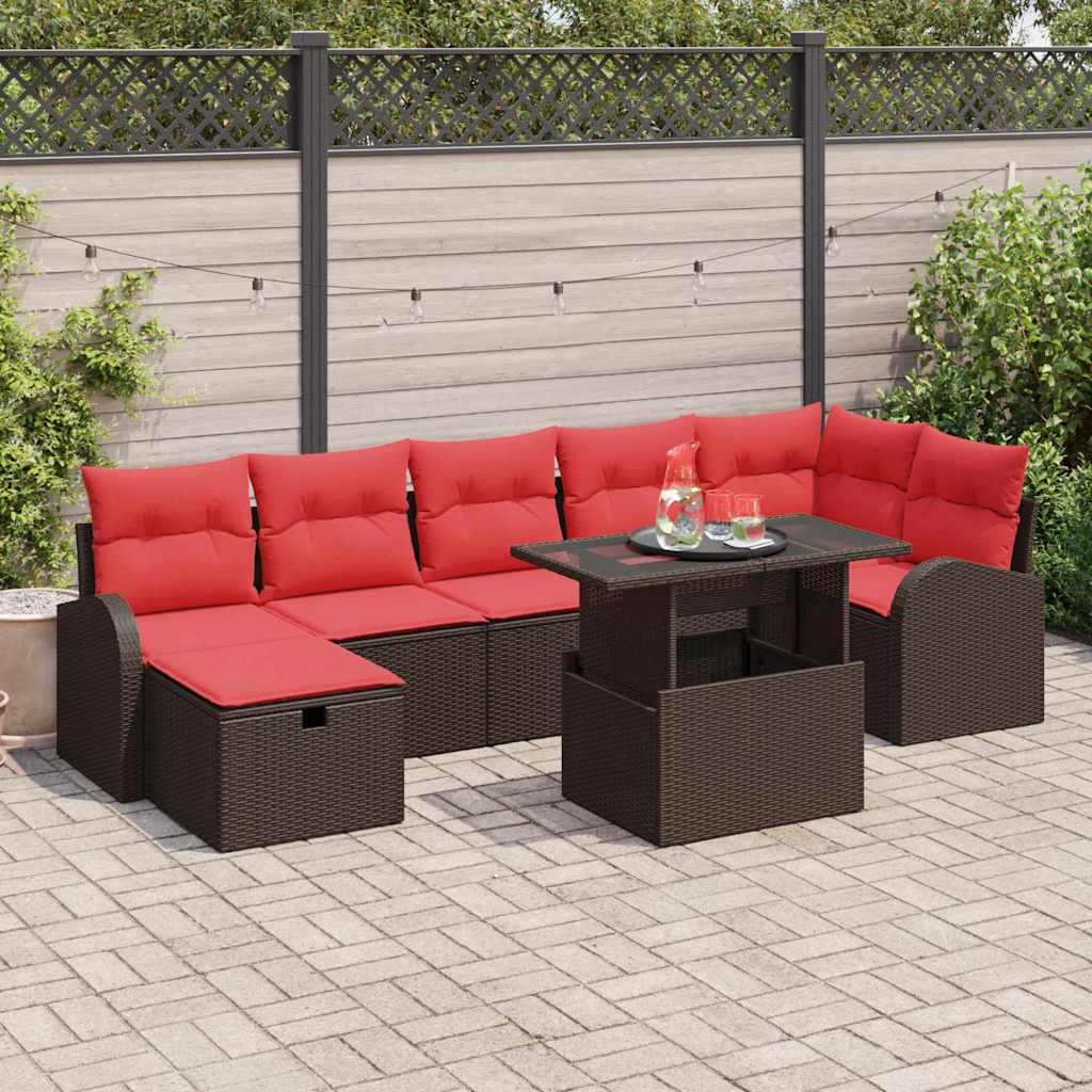 vidaXL Tuin Sofa Set met kussen met opslag 8 pcs Bruin Poly riet