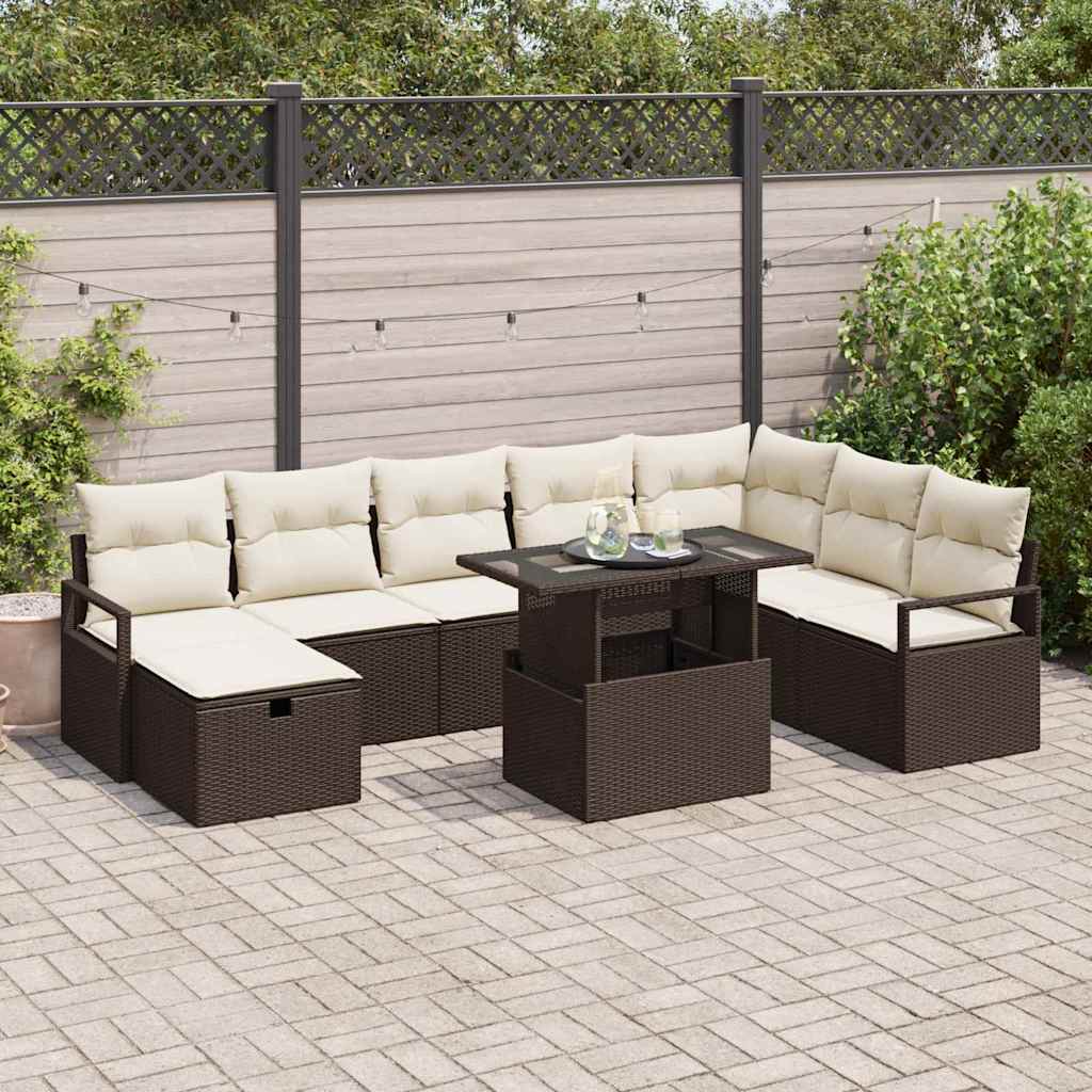 vidaXL Tuin Sofa Set met kussen met opslag 9 pcs Zwart Poly riet