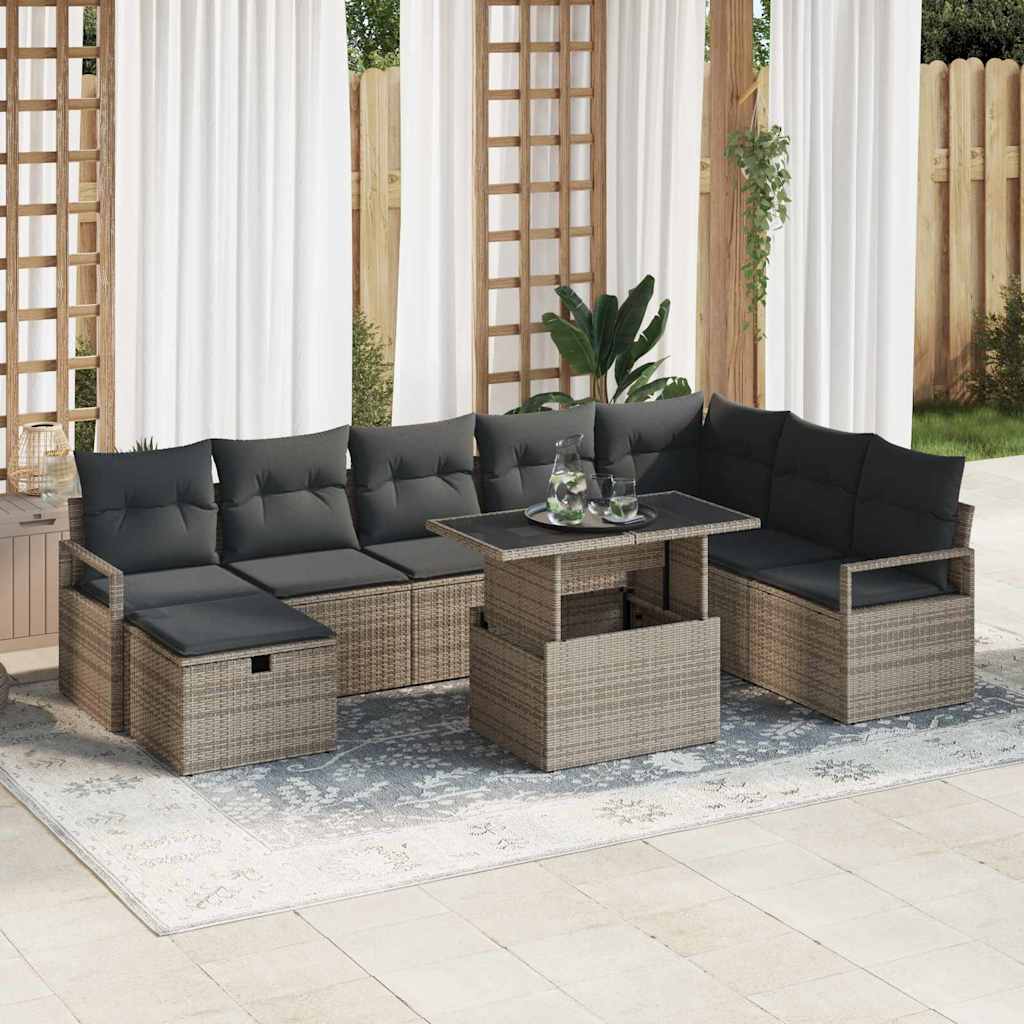 vidaXL Tuin Sofa Set met kussen met opslag 9 pcs Zwart Poly riet