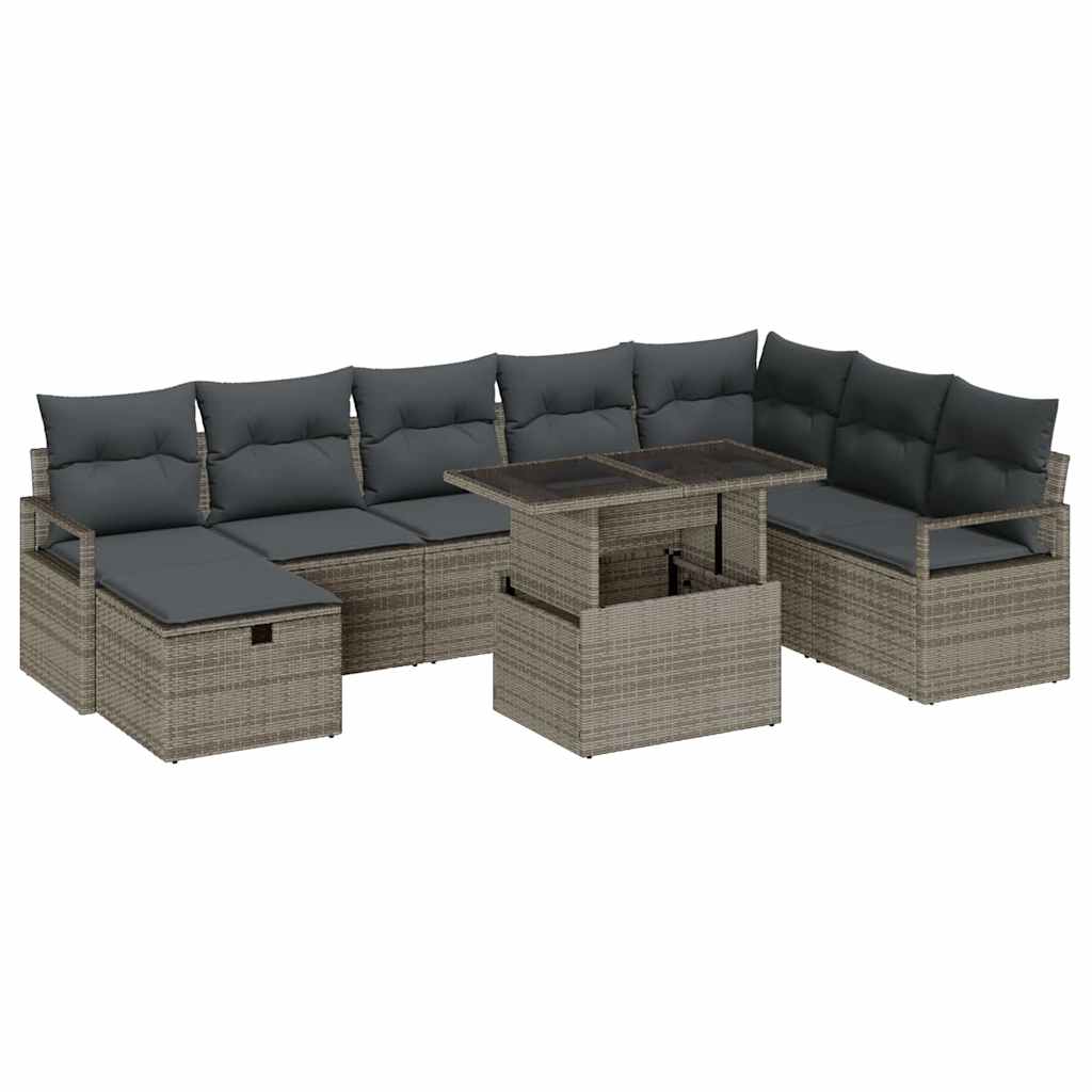 vidaXL Tuin Sofa Set met kussen met opslag 9 pcs Zwart Poly riet