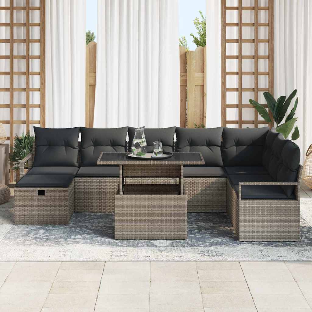 vidaXL Tuin Sofa Set met kussen met opslag 9 pcs Zwart Poly riet