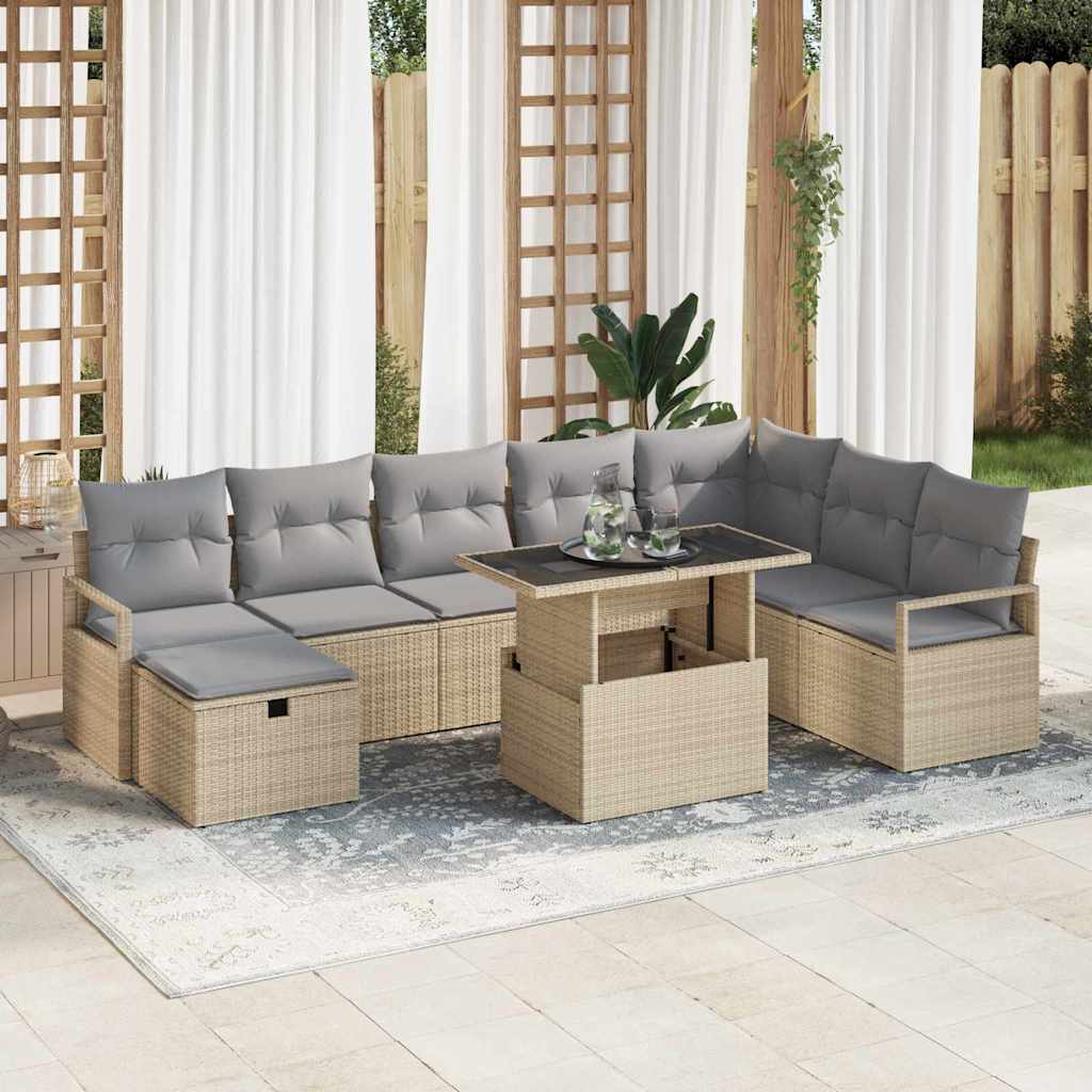 vidaXL Tuin Sofa Set met kussen met opslag 9 pcs Zwart Poly riet