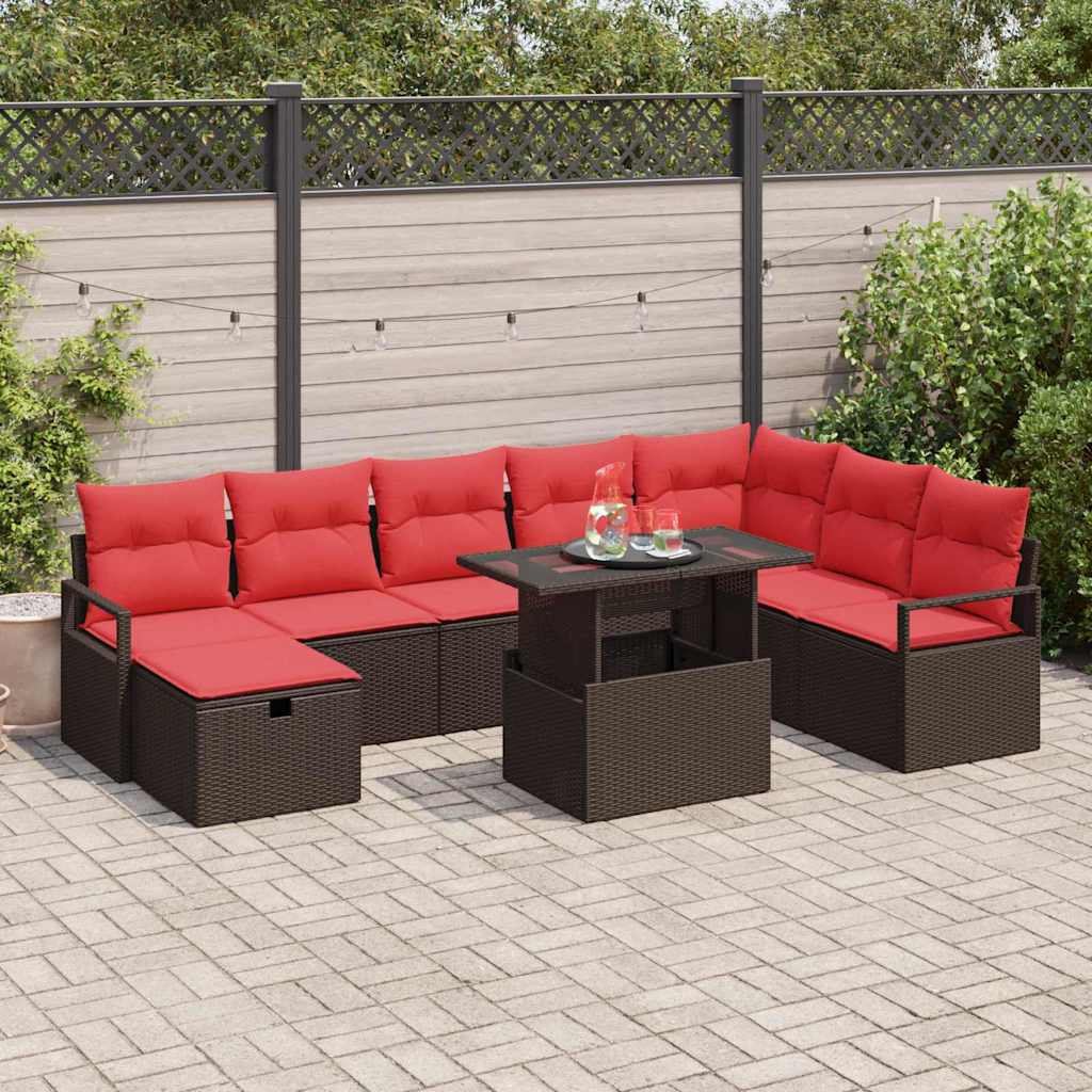 vidaXL Tuin Sofa Set met kussen met opslag 9 pcs Bruin Poly riet