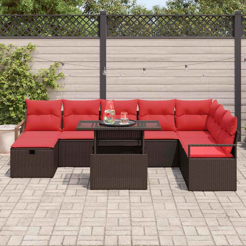 vidaXL Tuin Sofa Set met kussen met opslag 9 pcs Bruin Poly riet