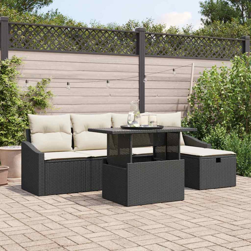 vidaXL Tuin Sofa Set in hoogte verstelbaar 6 pcs Zwart poly rattan
