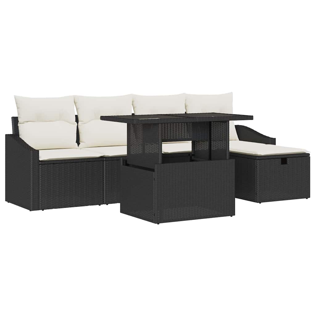 vidaXL Tuin Sofa Set in hoogte verstelbaar 6 pcs Zwart poly rattan