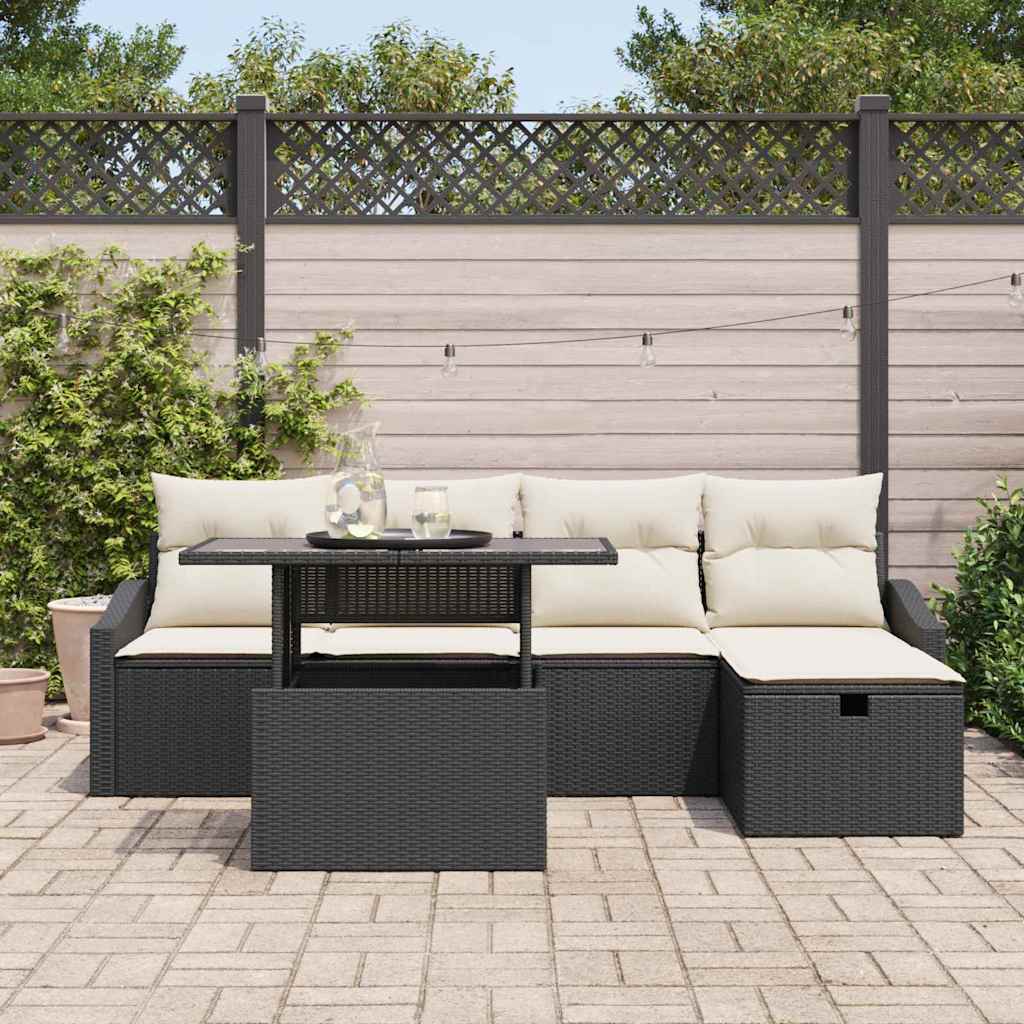 vidaXL Tuin Sofa Set in hoogte verstelbaar 6 pcs Zwart poly rattan
