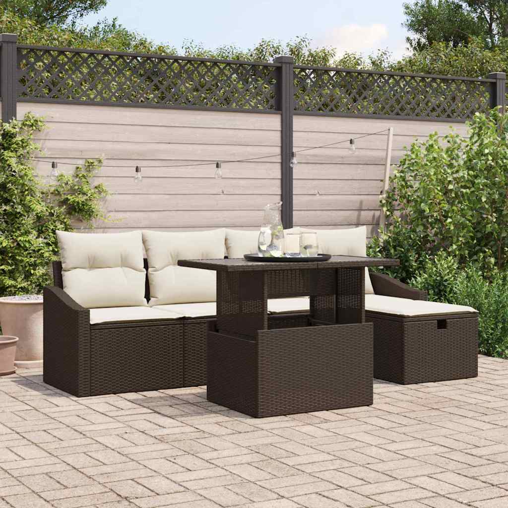 vidaXL Tuin Sofa Set in hoogte verstelbaar 6 pcs Zwart poly rattan
