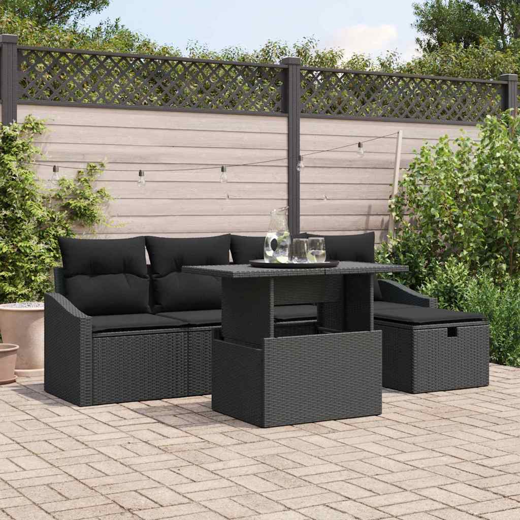 vidaXL Tuin Sofa Set in hoogte verstelbaar 6 pcs Zwart poly rattan