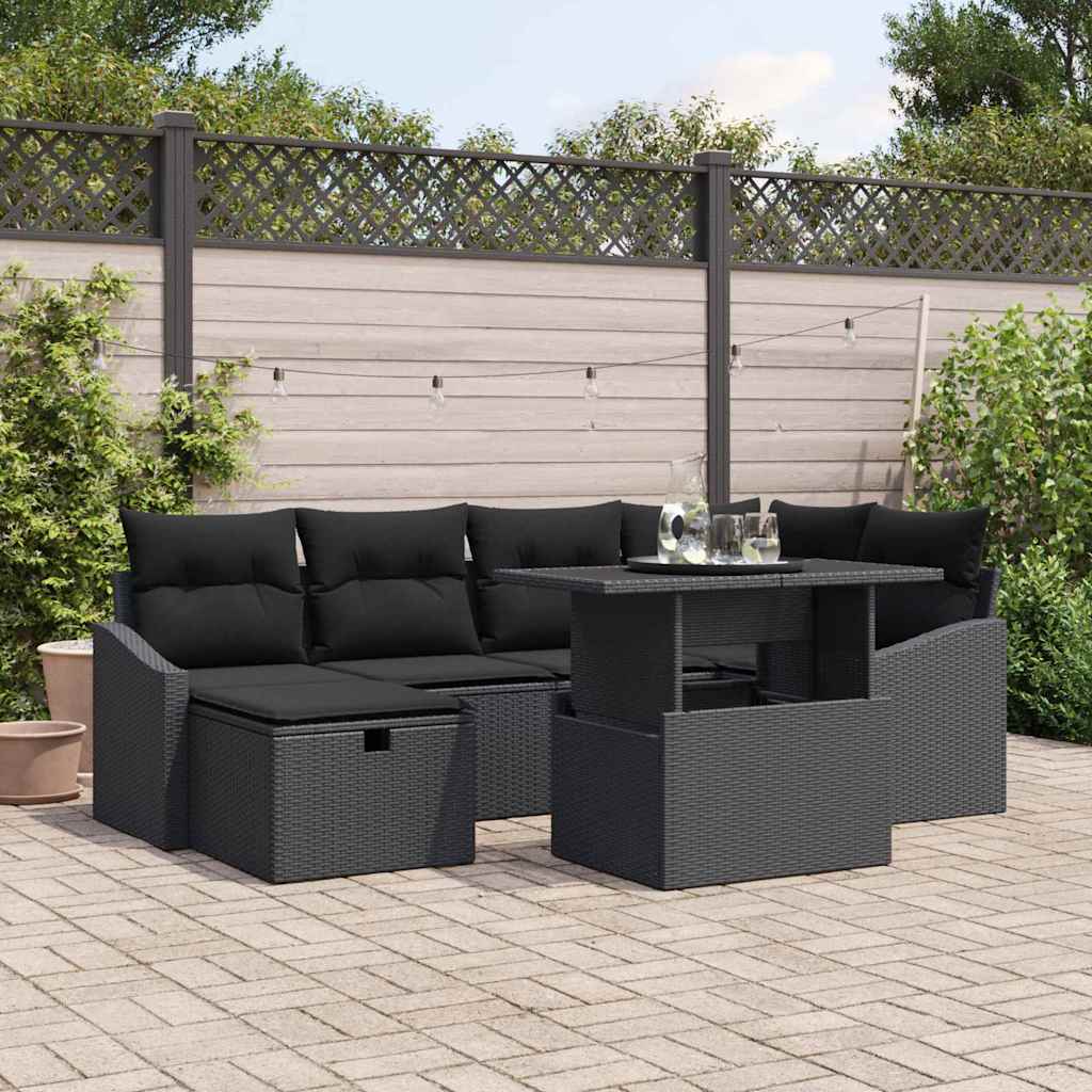 vidaXL Tuin Sofa Set 7 pcs Zwart poly rattan