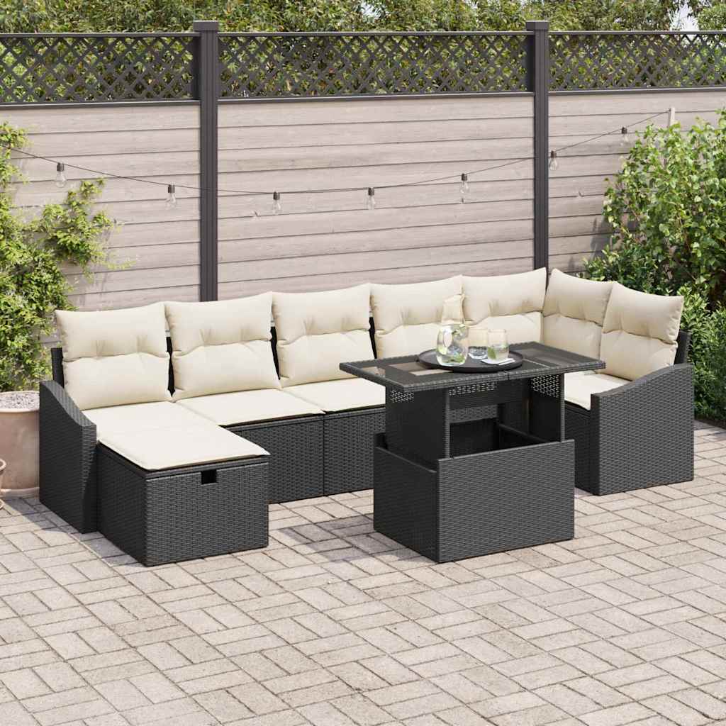 vidaXL Tuin Sofa Set in hoogte verstelbaar 8 pcs Zwart poly rattan