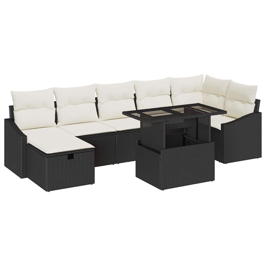 vidaXL Tuin Sofa Set in hoogte verstelbaar 8 pcs Zwart poly rattan