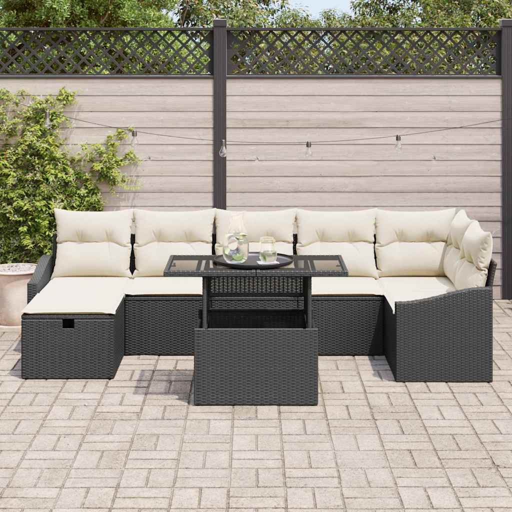 vidaXL Tuin Sofa Set in hoogte verstelbaar 8 pcs Zwart poly rattan
