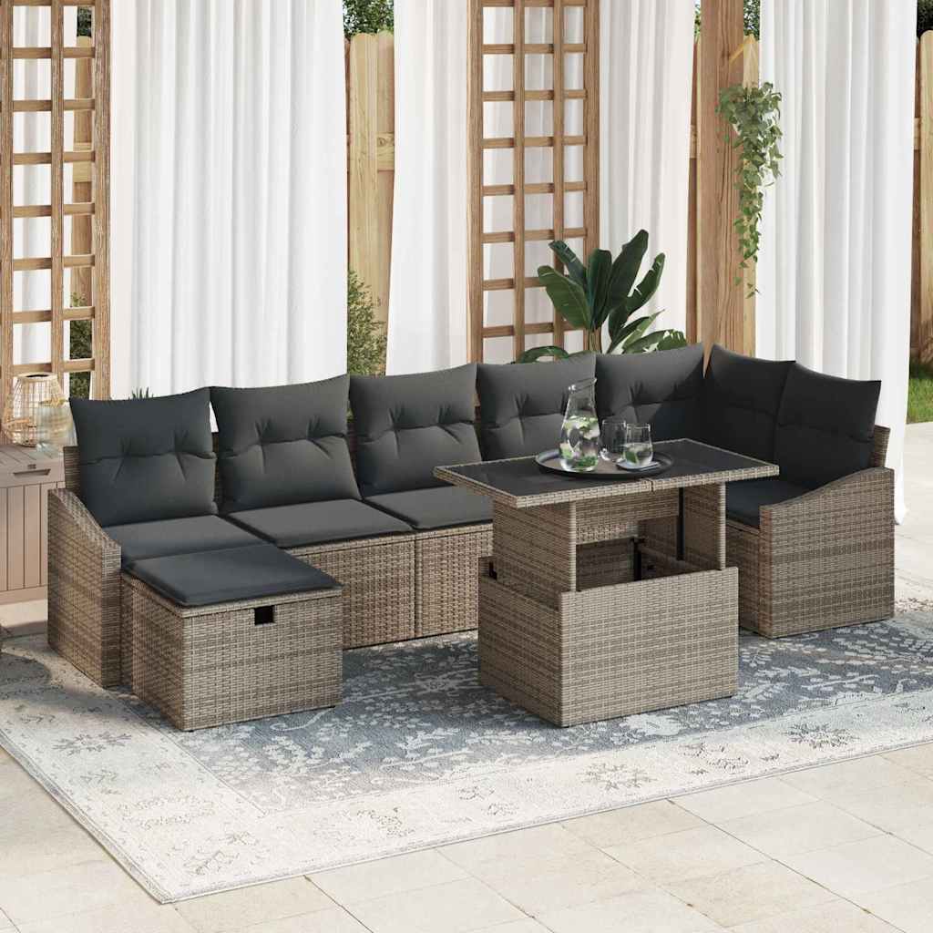 vidaXL Tuin Sofa Set in hoogte verstelbaar 8 pcs Zwart poly rattan