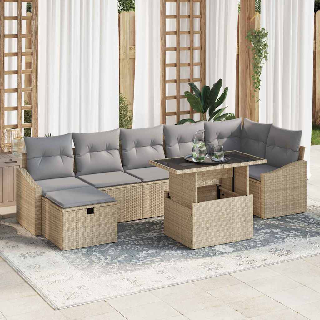 vidaXL Tuin Sofa Set in hoogte verstelbaar 8 pcs Zwart poly rattan