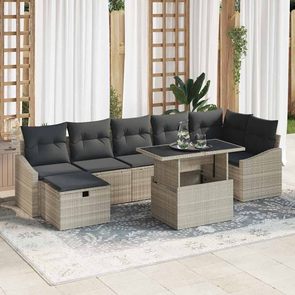 vidaXL Tuin Sofa Set in hoogte verstelbaar 8 pcs Zwart poly rattan