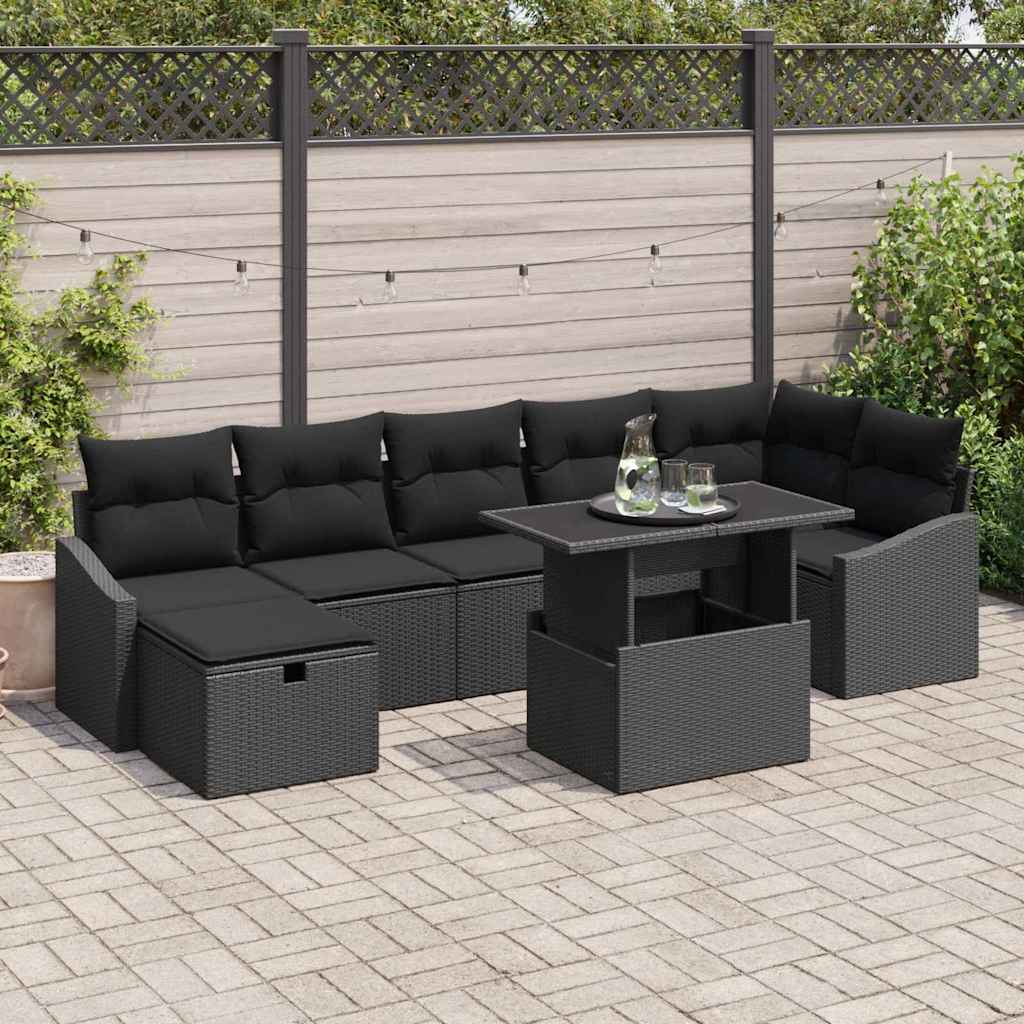 vidaXL Tuin Sofa Set in hoogte verstelbaar 8 pcs Zwart poly rattan