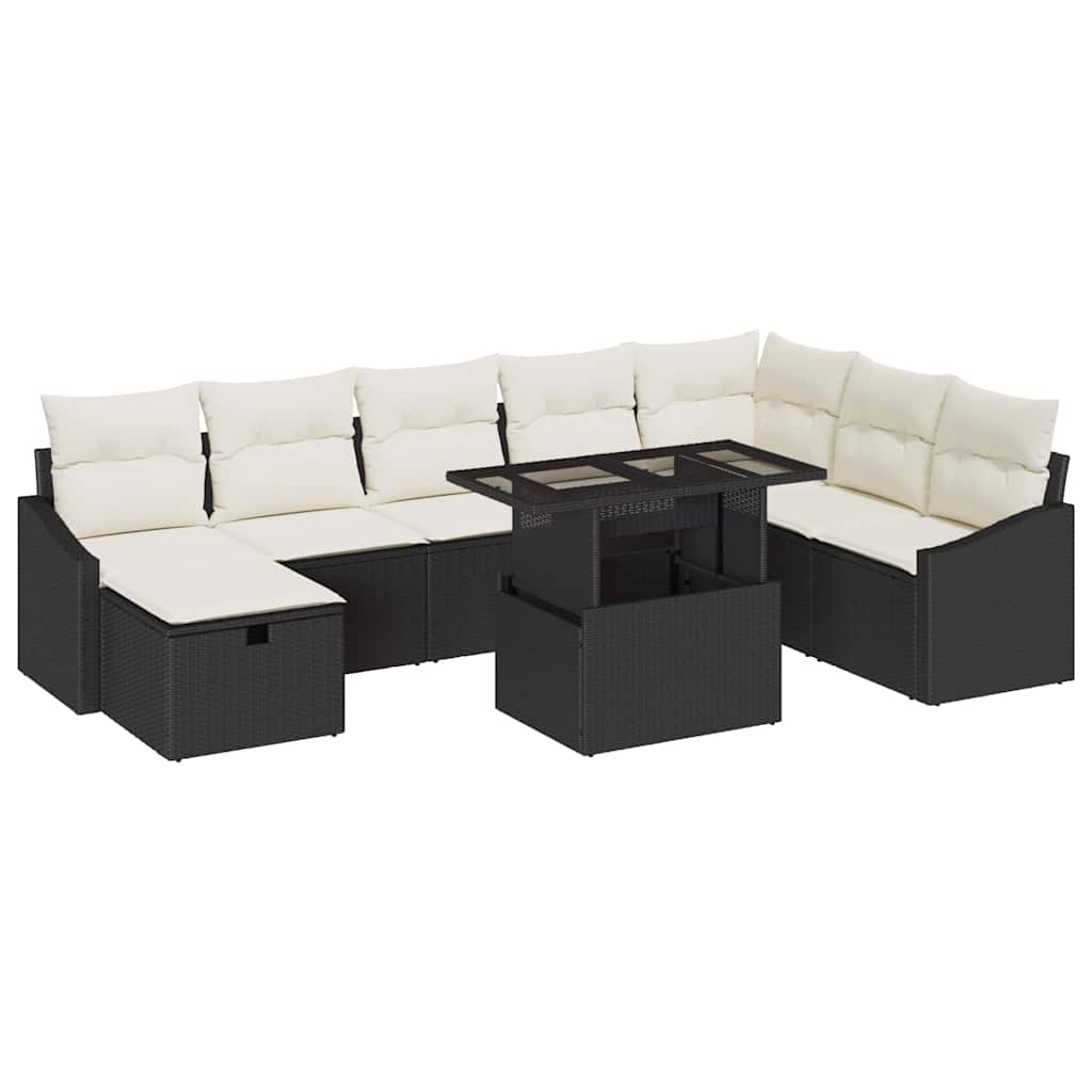 vidaXL Tuin Sofa Set in hoogte verstelbaar 9 pcs Zwart poly rattan