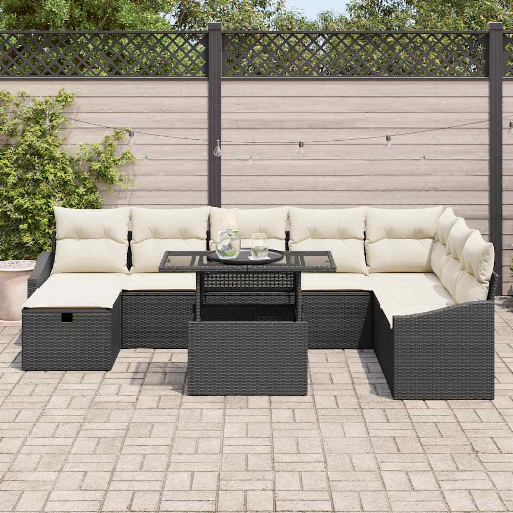 vidaXL Tuin Sofa Set in hoogte verstelbaar 9 pcs Zwart poly rattan