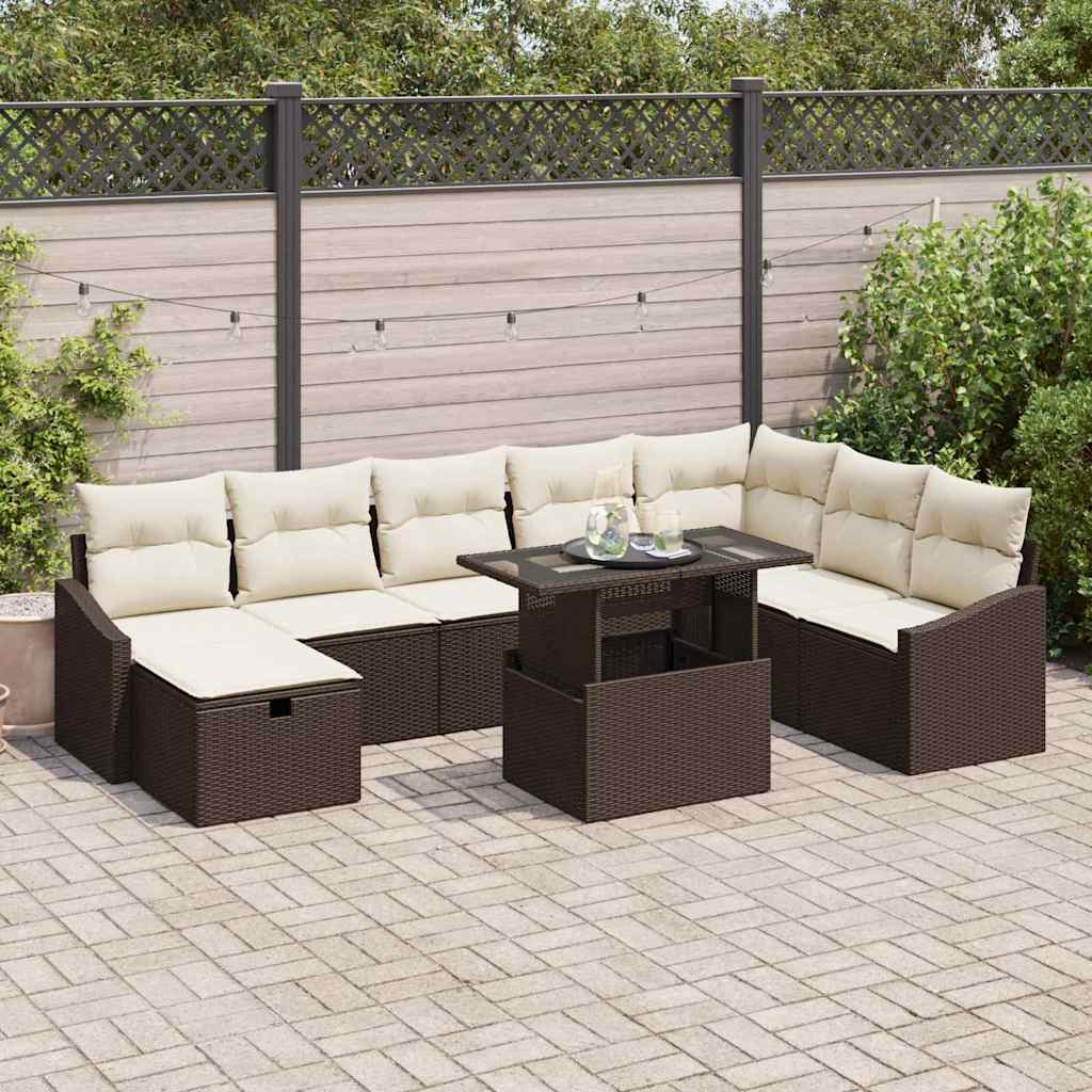 vidaXL Tuin Sofa Set in hoogte verstelbaar 9 pcs Zwart poly rattan