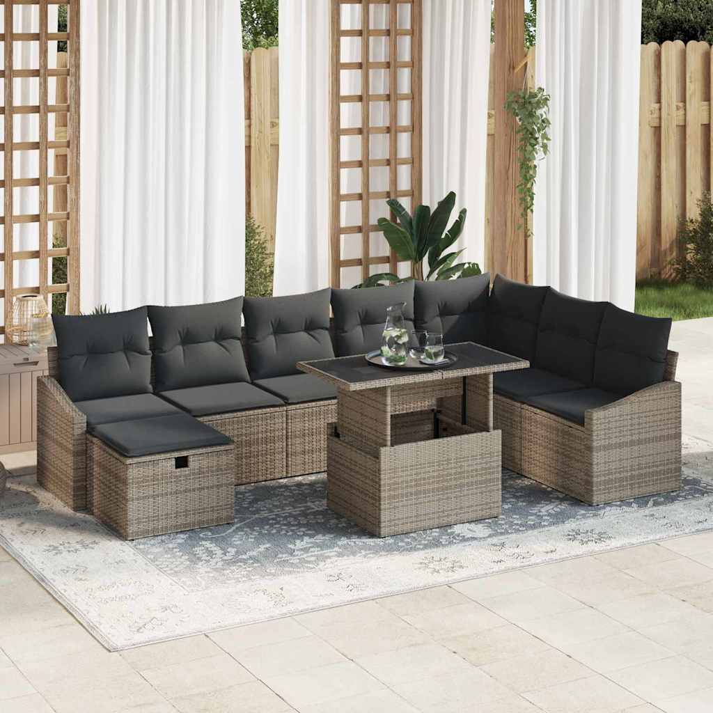 vidaXL Tuin Sofa Set in hoogte verstelbaar 9 pcs Zwart poly rattan