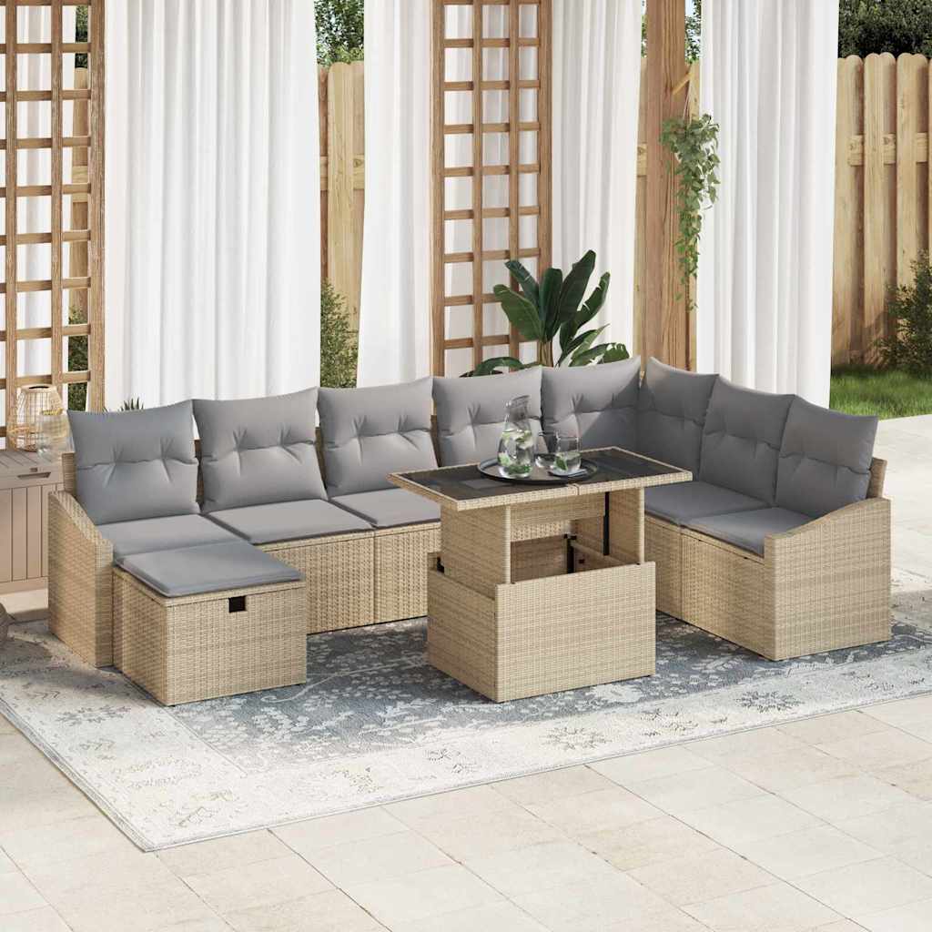 vidaXL Tuin Sofa Set in hoogte verstelbaar 9 pcs Zwart poly rattan