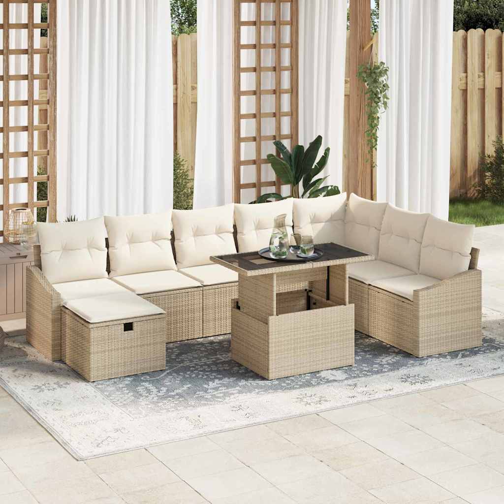 vidaXL Tuin Sofa Set in hoogte verstelbaar 9 pcs Zwart poly rattan