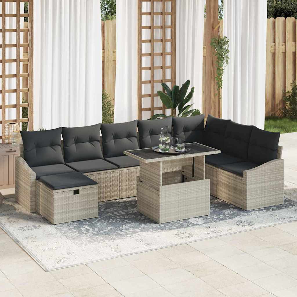 vidaXL Tuin Sofa Set in hoogte verstelbaar 9 pcs Zwart poly rattan