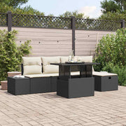 vidaXL 6-delige Tuinbankenset met kussens poly rattan zwart