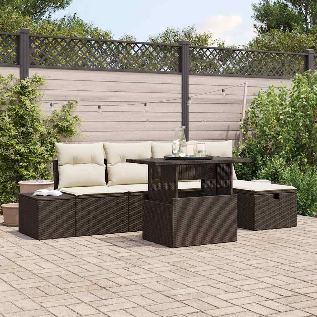 vidaXL 6-delige Tuinbankenset met kussens poly rattan zwart