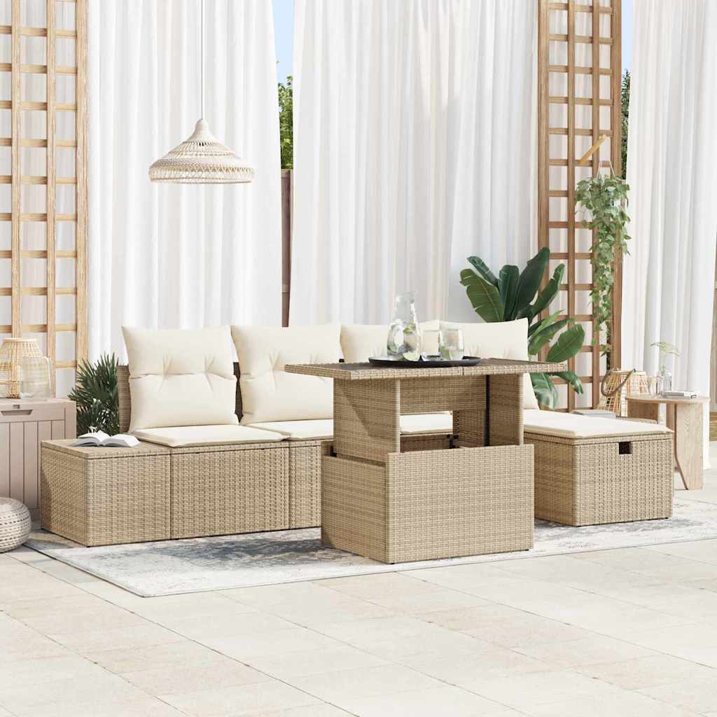 vidaXL 6-delige Tuinbankenset met kussens poly rattan zwart