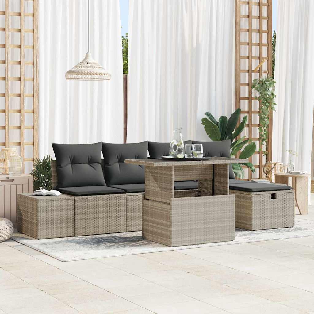 vidaXL 6-delige Tuinbankenset met kussens poly rattan zwart