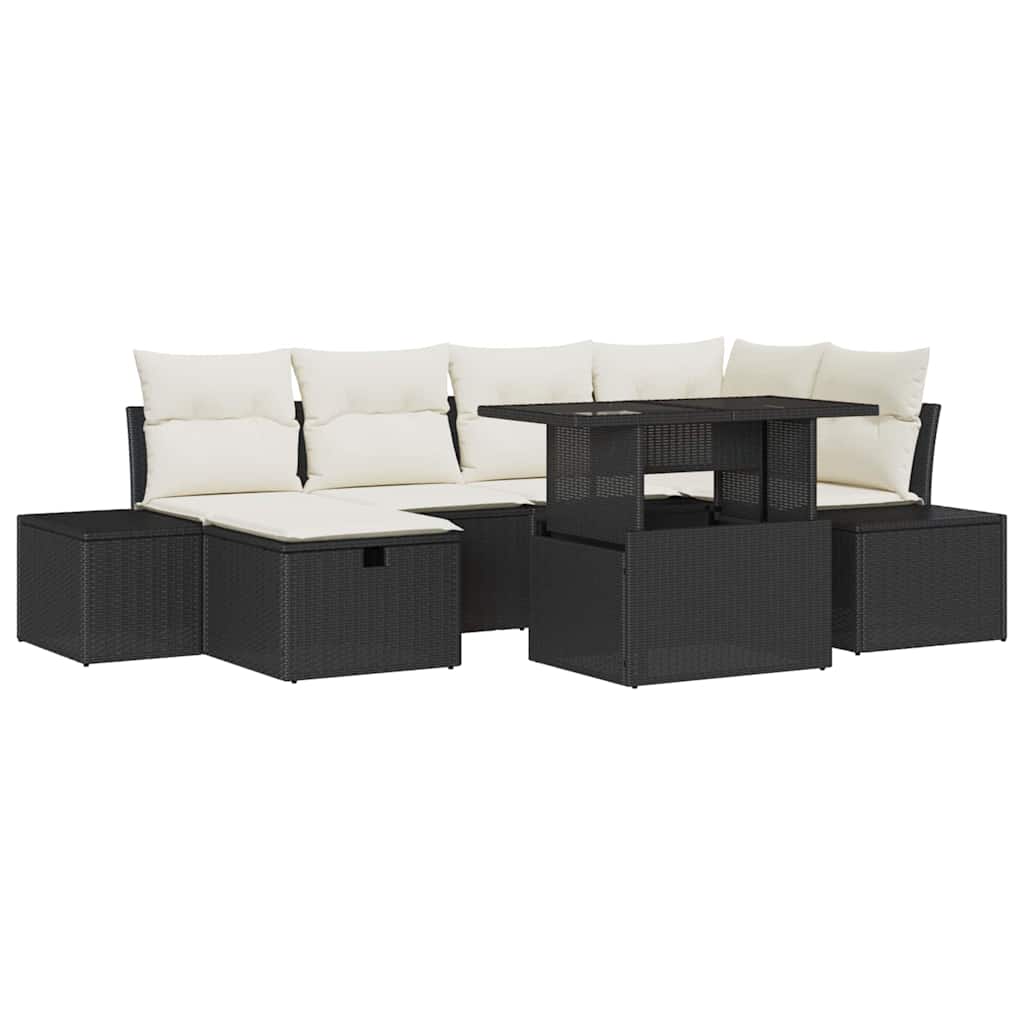 vidaXL Tuin Sofa Set in hoogte verstelbaar 7 pcs Zwart poly rattan