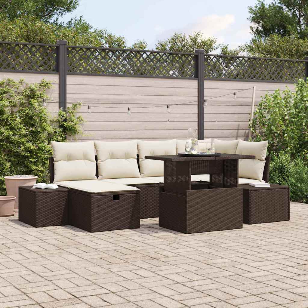 vidaXL Tuin Sofa Set in hoogte verstelbaar 7 pcs Zwart poly rattan