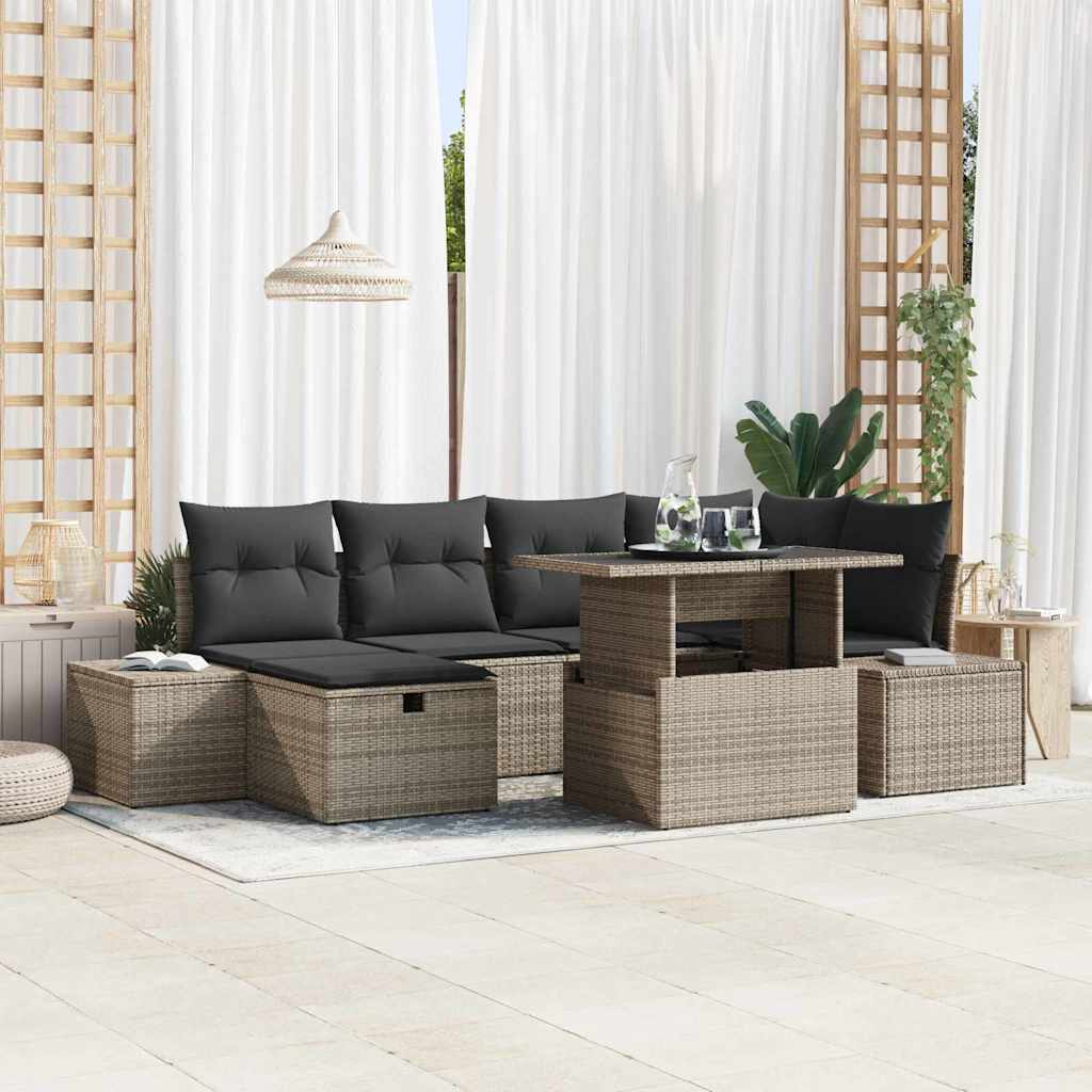 vidaXL Tuin Sofa Set in hoogte verstelbaar 7 pcs Zwart poly rattan