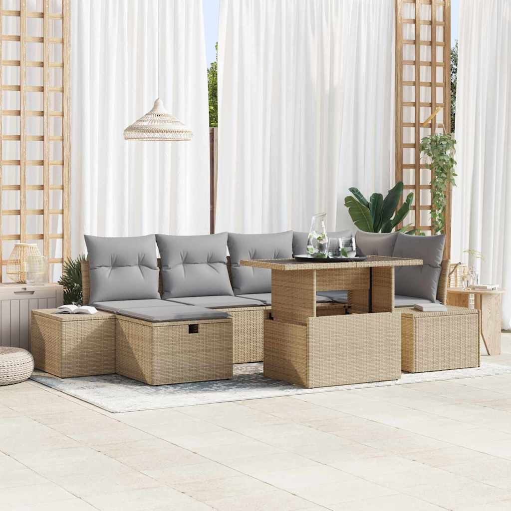 vidaXL Tuin Sofa Set in hoogte verstelbaar 7 pcs Zwart poly rattan