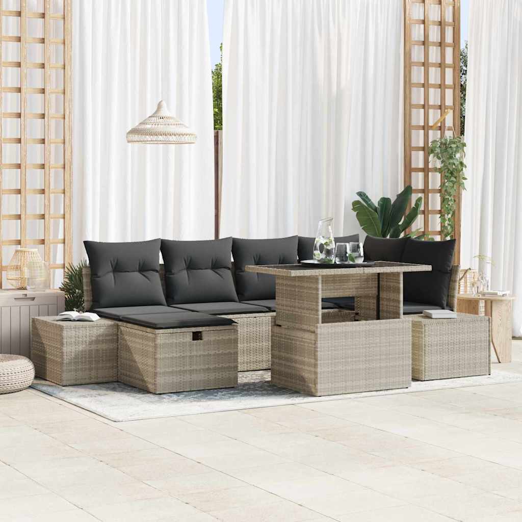 vidaXL Tuin Sofa Set in hoogte verstelbaar 7 pcs Zwart poly rattan