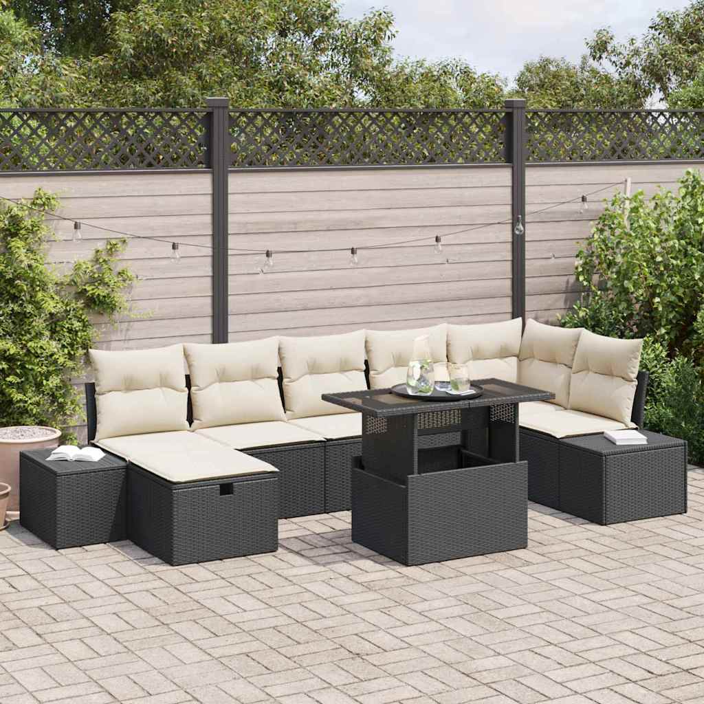 vidaXL Tuin Sofa Set in hoogte verstelbaar 8 pcs Zwart poly rattan