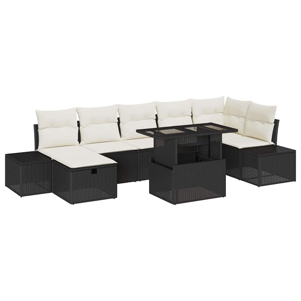 vidaXL Tuin Sofa Set in hoogte verstelbaar 8 pcs Zwart poly rattan