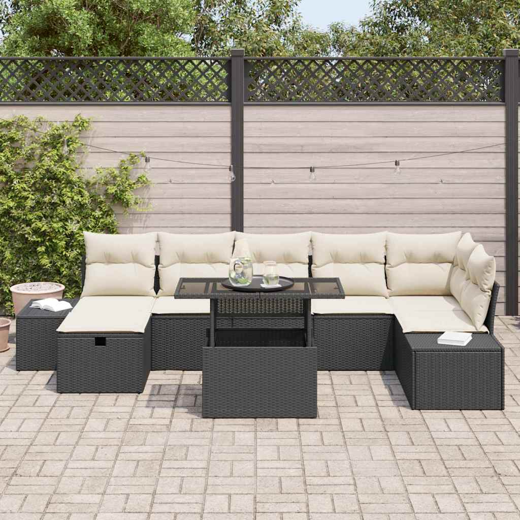 vidaXL Tuin Sofa Set in hoogte verstelbaar 8 pcs Zwart poly rattan