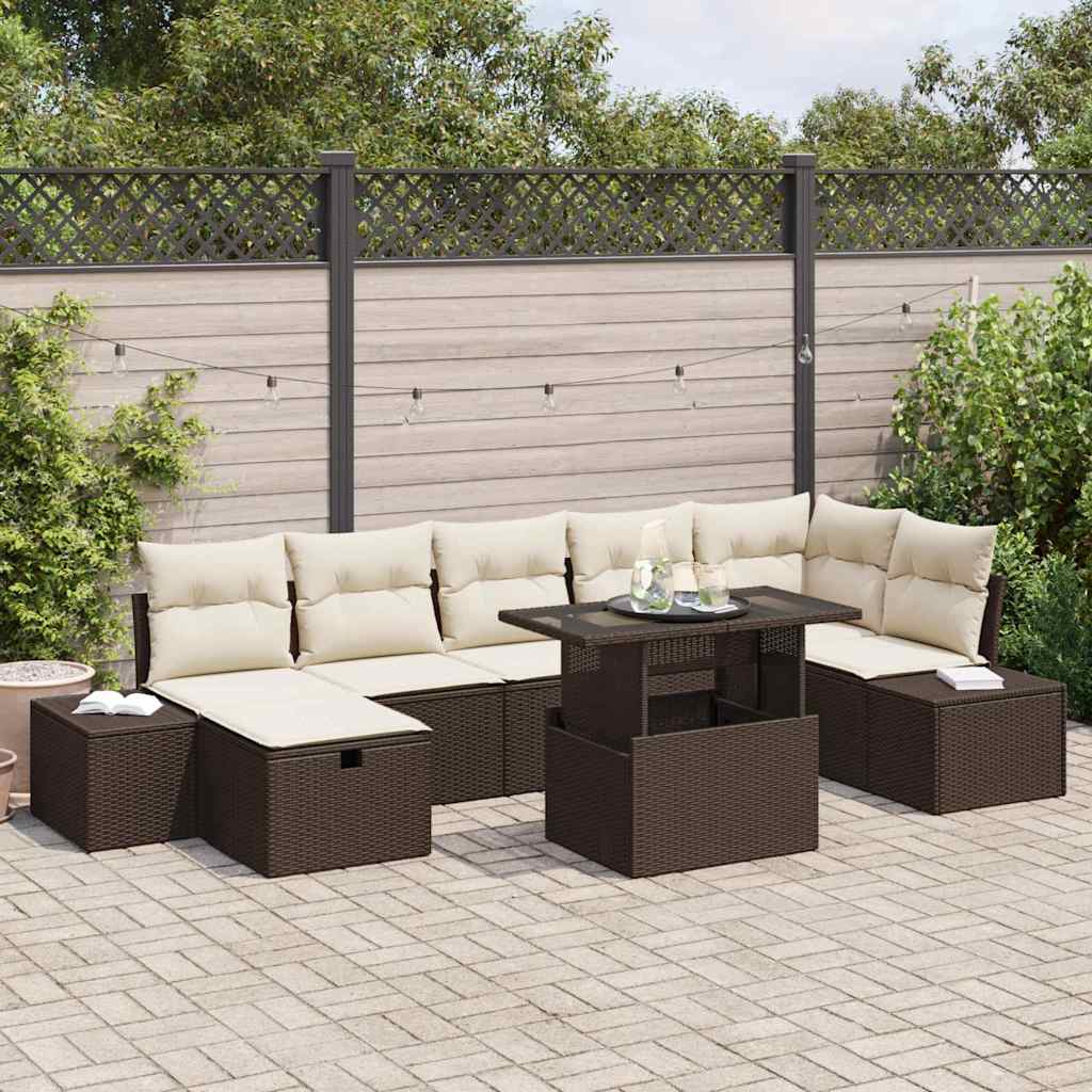 vidaXL Tuin Sofa Set in hoogte verstelbaar 8 pcs Zwart poly rattan