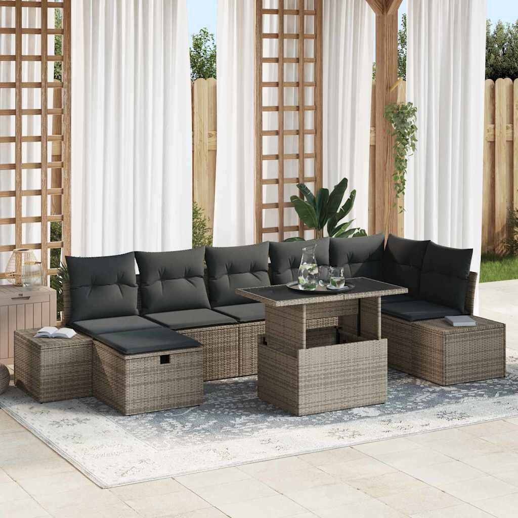 vidaXL Tuin Sofa Set in hoogte verstelbaar 8 pcs Zwart poly rattan
