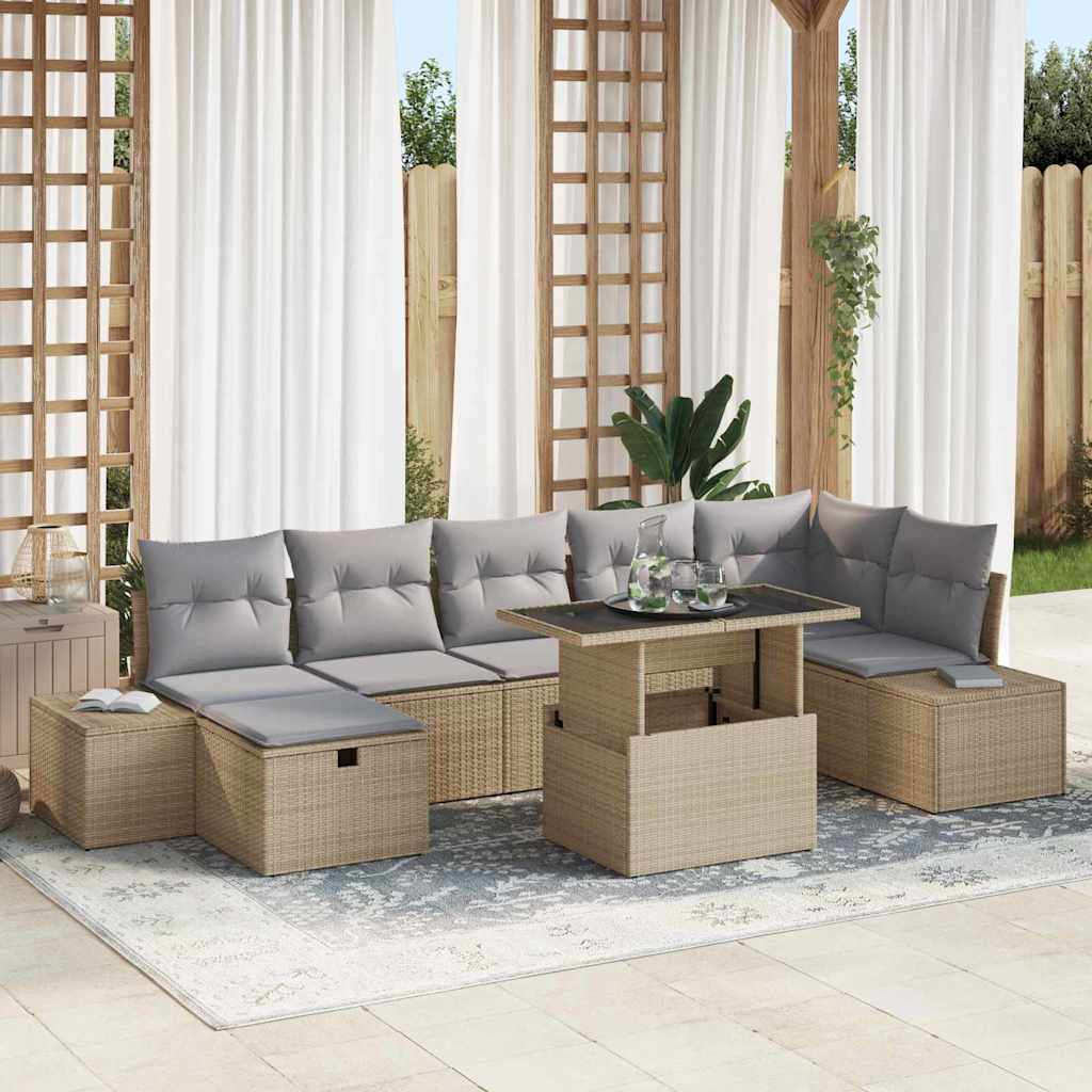 vidaXL Tuin Sofa Set in hoogte verstelbaar 8 pcs Zwart poly rattan