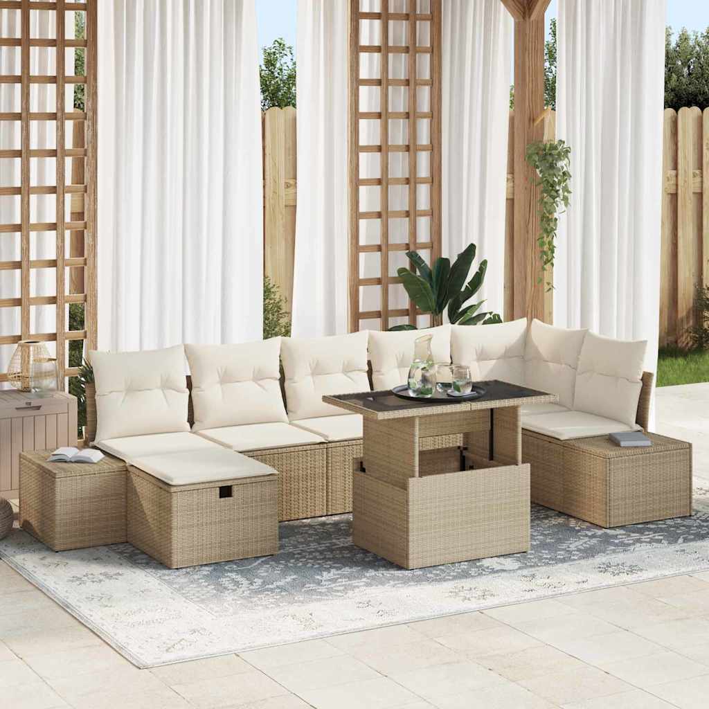 vidaXL Tuin Sofa Set in hoogte verstelbaar 8 pcs Zwart poly rattan